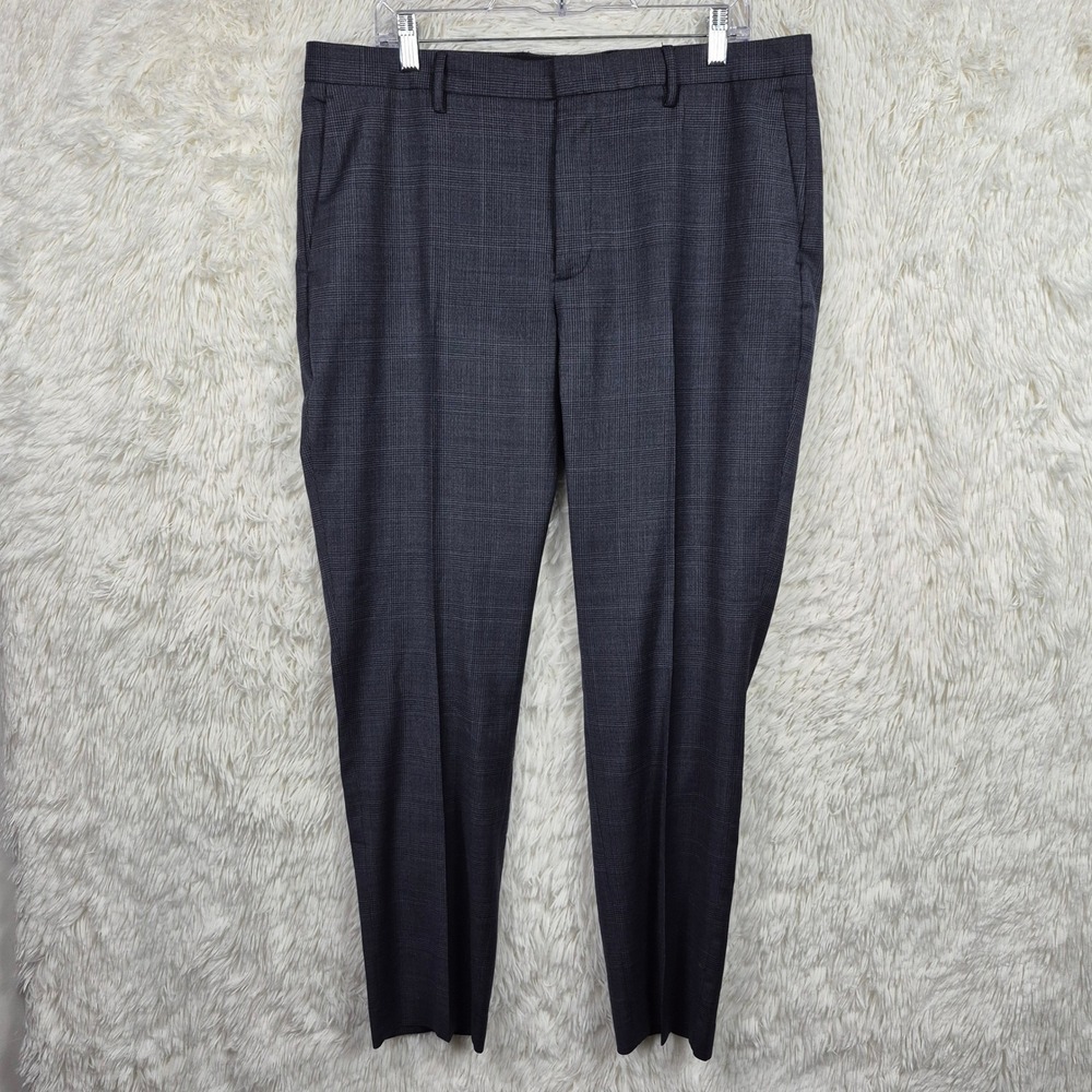 J.Crew Bowery Slim Dress Pants Mens 36x30 Charcoal Glen Plaid Four Season Wool